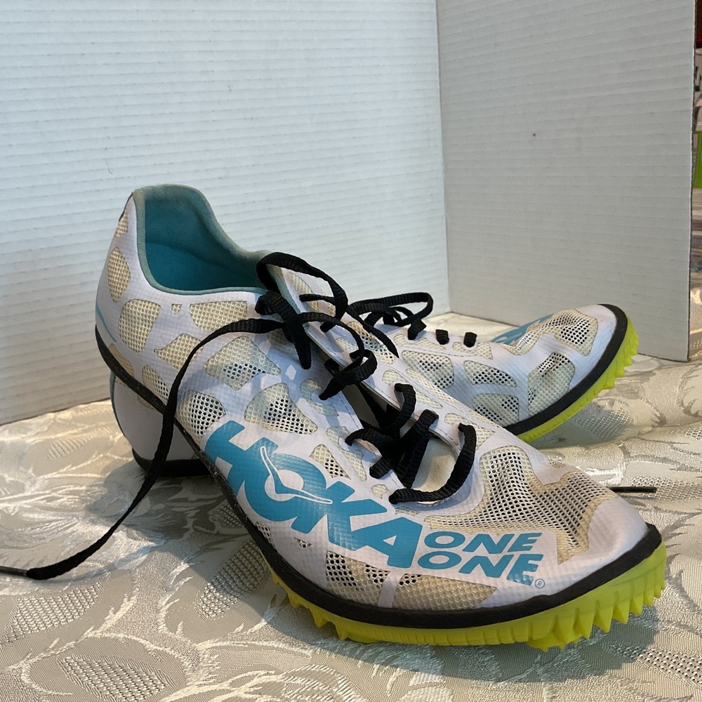 Hoka Rocket MD Track Spikes Mens 10 White Blue Excellent Middle Distance Racing